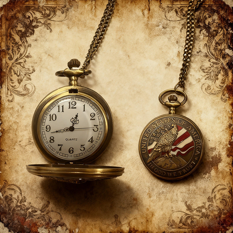 Vintage Flip Pocket Watch Classic Collection Gift for Men and Women Necklace Quartz Watch Large Numbers Elderly Hanging Watch Quartz Watch