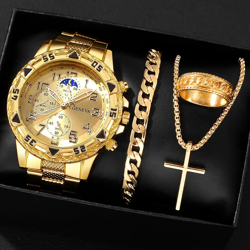 Cross-border e-commerce hot-selling men's watch set with a high-end feel for business men+Men's Wholesale Jewelry Watches