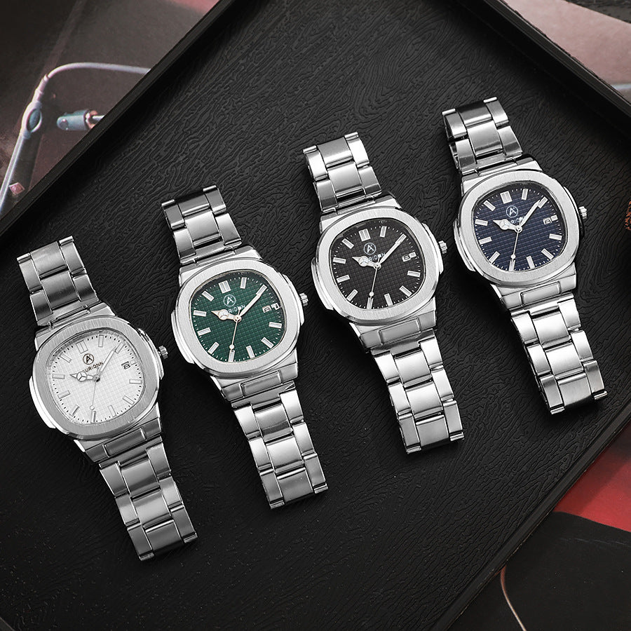 Cross-border New Square Men's Watch with Calendar Steel Band Men's Quartz Sports Watch