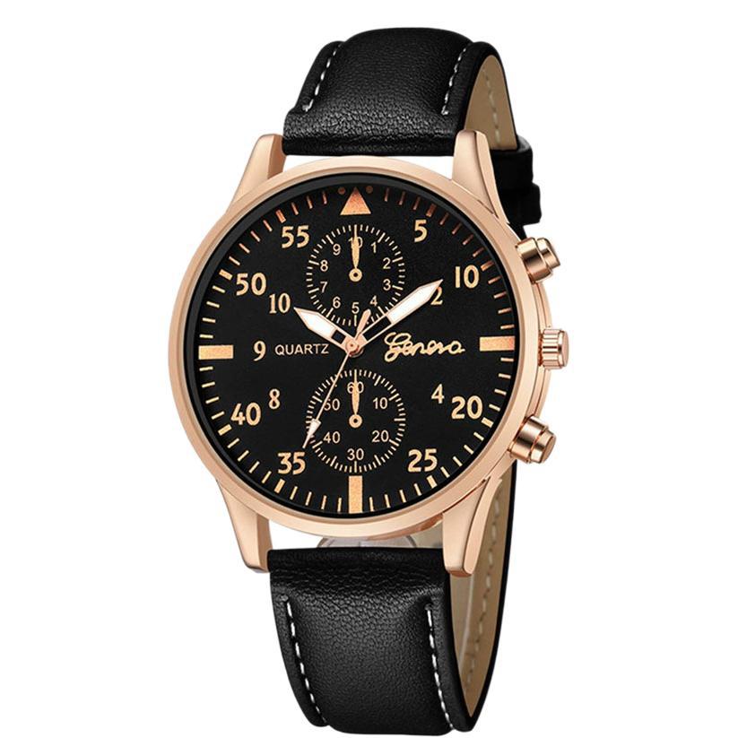 European and American fashion men's business watch Hot-selling Black Case Quartz Men's Belt Watch PU Men's Casual Leather Strap Watch