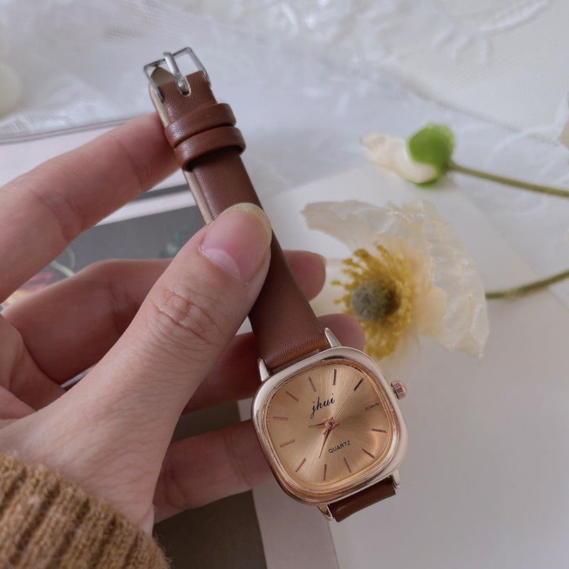Small Sugar Cube Watch for Women ins Korean Style Simple Watch for Female Students, Compact Dial, Elegant Vintage Quartz Watch