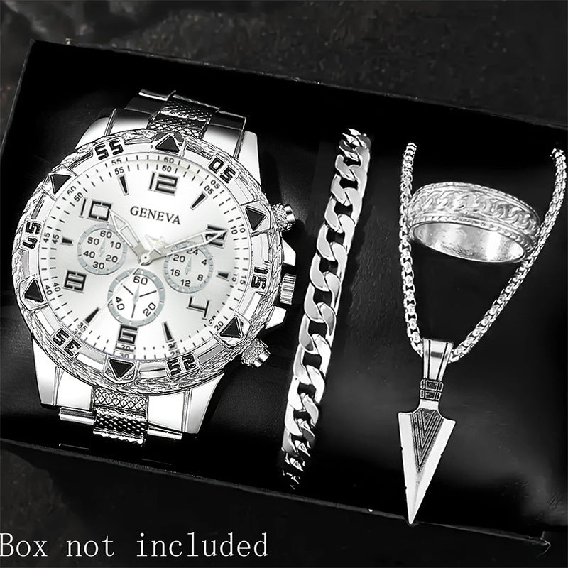 Cross-border Hot-Selling Men's Watches+Jewelry Set High-end Men's Business Watch Gift Four-piece Set Watch