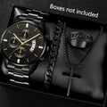 Watch Set Business High-End Feel Men's Watch Steel Band Glass Quartz Watch Calendar Men's Watch Manufacturer Wholesale