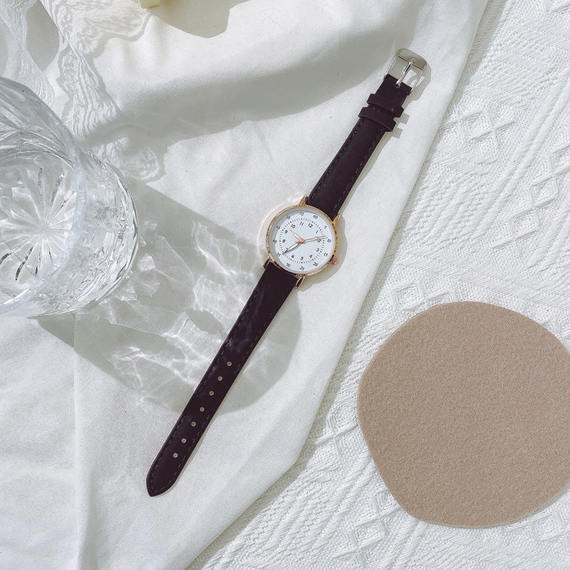 Cross-Border Hot-Selling Women's Fashion Simple Round Pointer High-End Versatile Fashion Watch Student Quartz Wristwatch