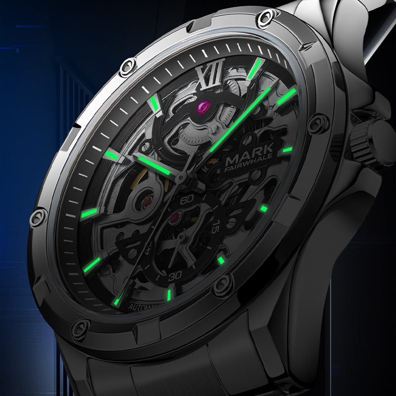 Mark Huafei Mark Fairwhale Brand Watch Waterproof Luminous Double-sided Hollowed Out Fully Automatic Mechanical Watch