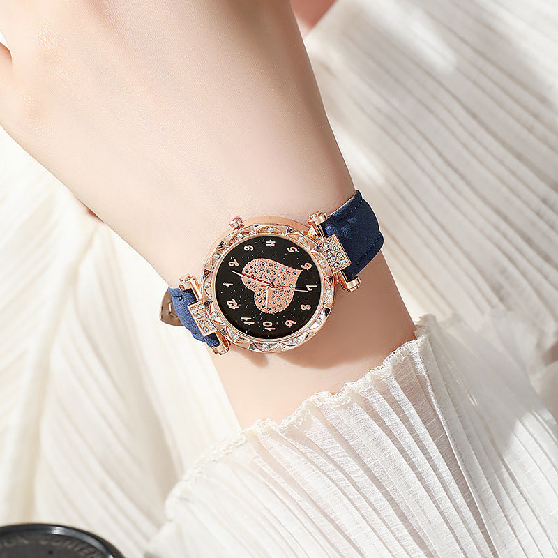 Cross-Border Hot-Selling Southeast Asian Women's Watch Big Heart Casual Decorative Watch for Girls with Diamond Inlay Wholesale
