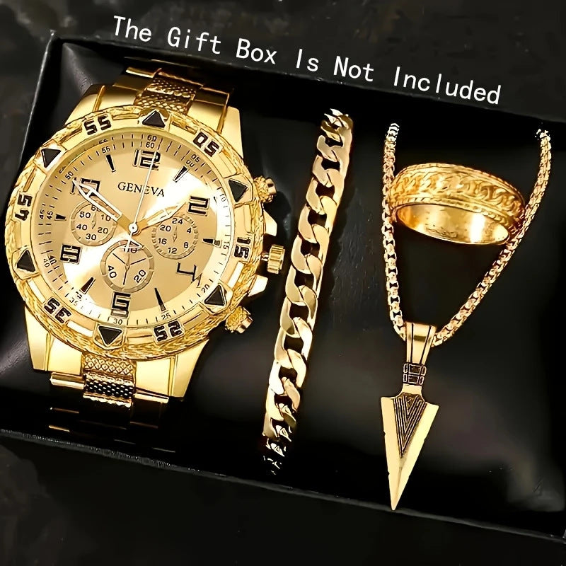 Cross-border Hot-Selling Men's Watches+Jewelry Set High-end Men's Business Watch Gift Four-piece Set Watch