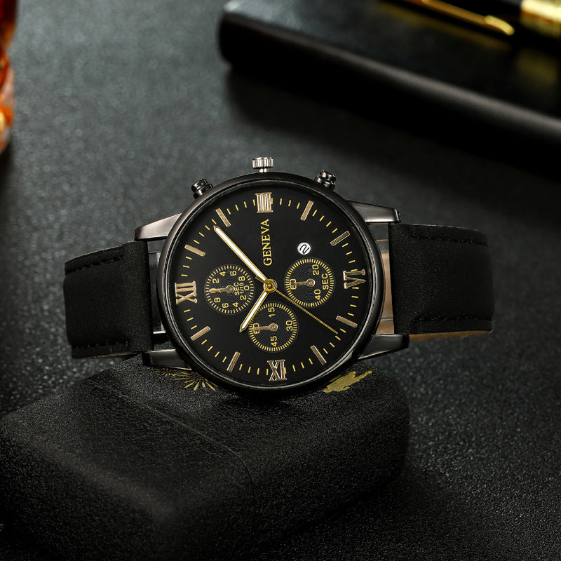 Factory In-Stock Men's Watch Business Simple Fashion with Calendar Quartz Watch Leather Strap Men's Watch High-End Wholesale