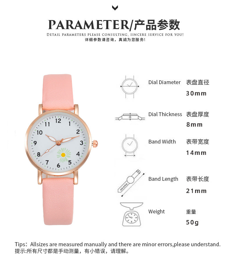 New Korean Style Simple Trendy Watch for Female Students, Luminous Leather Strap Watch, Forest Style Fresh Student Quartz Watch