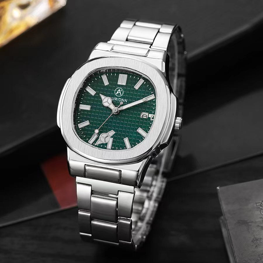 Cross-border New Square Men's Watch with Calendar Steel Band Men's Quartz Sports Watch