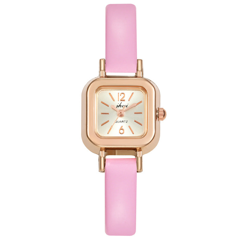 Women's Watch Korean Version Light Luxury Thin Strap Small Square Watch Artistic Retro Elegant Women's Watch High-Value Quartz Watch for Girls