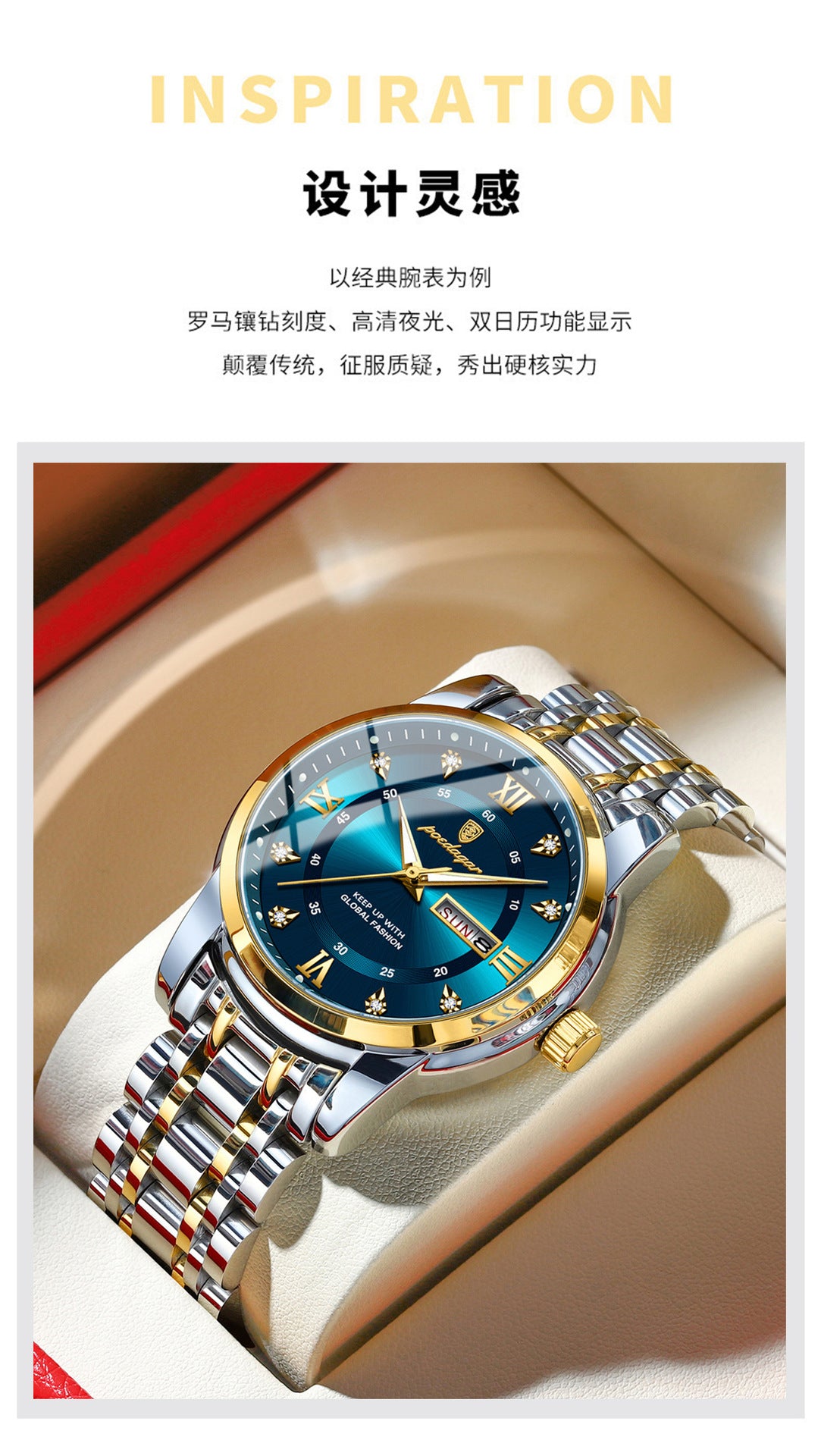 Swiss Brand Waterproof New Men's Watch Dual Calendar Luminous Quartz Watch Live Export Hot Item Dropshipping