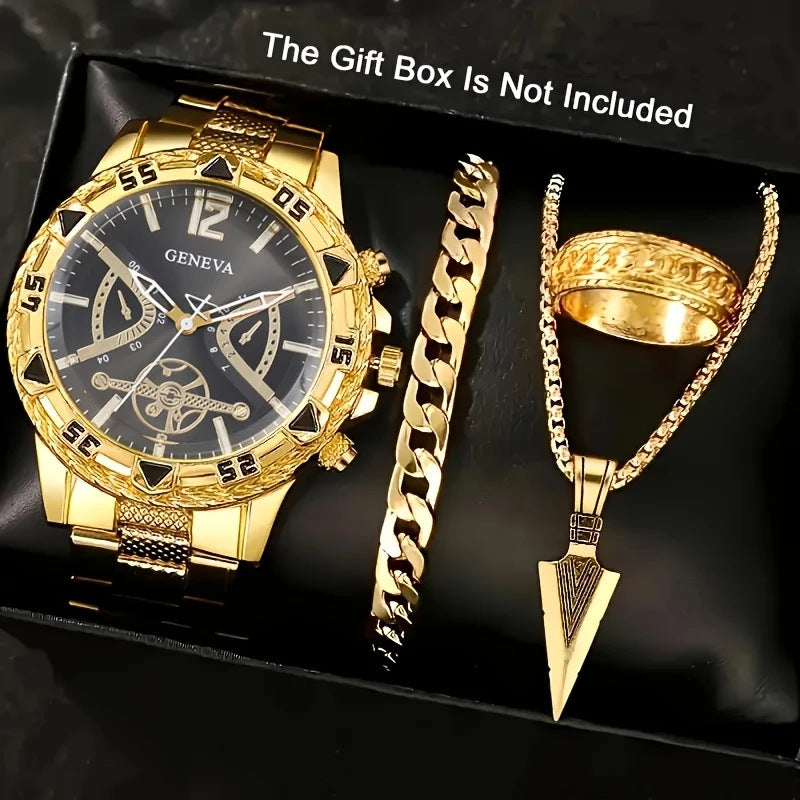 Cross-border Hot-Selling Men's Watch Set High-End Men's Business Watch Men's Gift Watch Four-Piece Set Wholesale