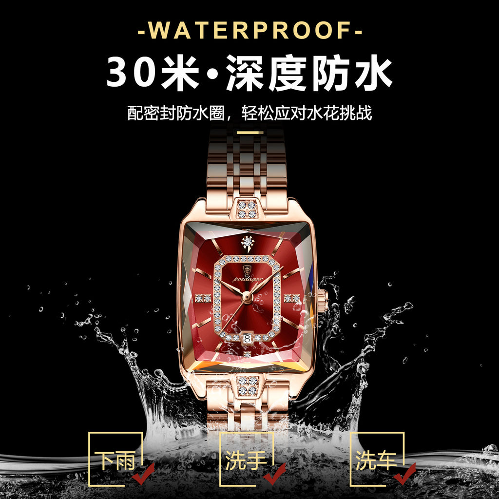 Swiss Brand Square Women's Watch New Luxury Waterproof Fashion Wristwatch Live Streaming Foreign Trade Hot Item Dropshipping