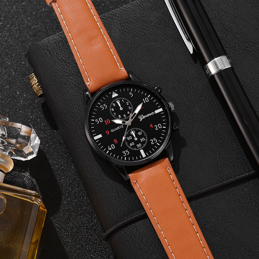 Foreign Trade Hot-Selling Men's Belt Watch High-End Hong Kong Style Fashion Wristwatch Business Two-Eye Watch Men's Factory Wholesale