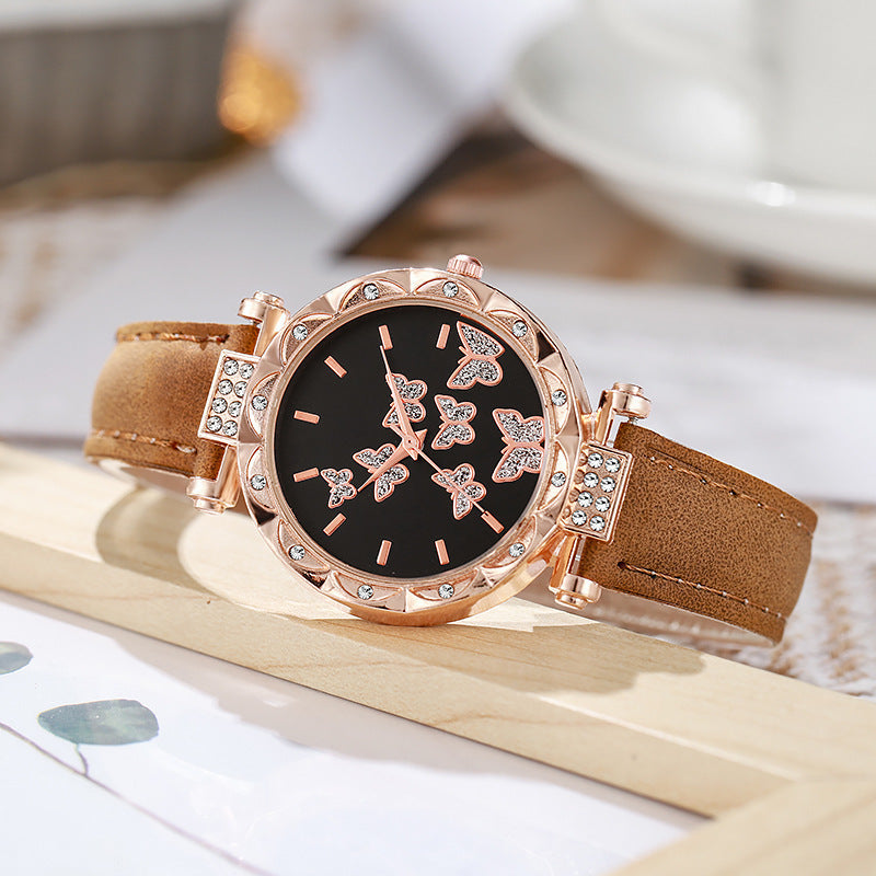 Cross-Border Hot-Selling Belt Women's Watch Wholesale Personality Fashion Butterfly Quartz Watch Female Student Exam Wristwatch