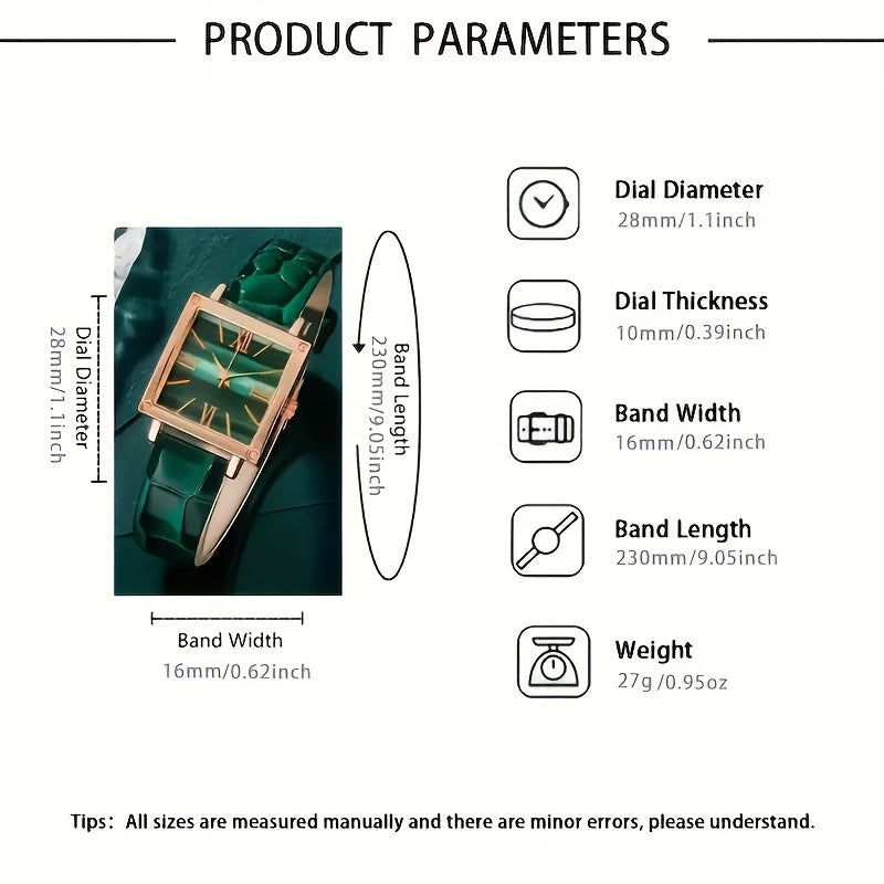 Women's Watch Fashionable Simple Square Leather Strap Quartz Watch Hot-Selling Retro High-End Roman Numeral Watch