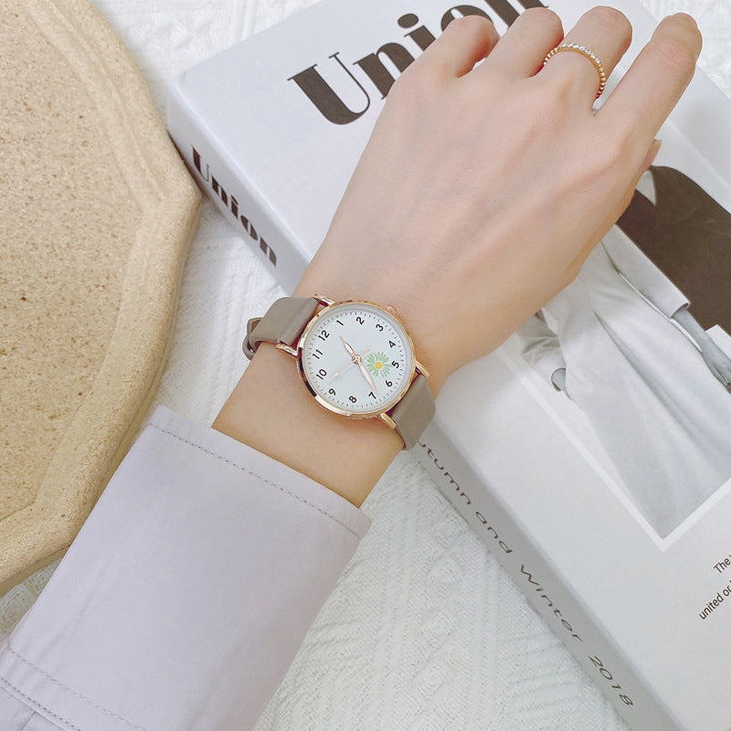 New Korean Style Simple Trendy Watch for Female Students, Luminous Leather Strap Watch, Forest Style Fresh Student Quartz Watch