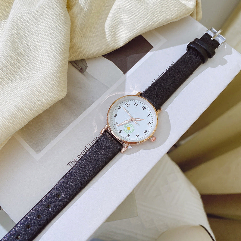 New Korean Style Simple Trendy Watch for Female Students, Luminous Leather Strap Watch, Forest Style Fresh Student Quartz Watch