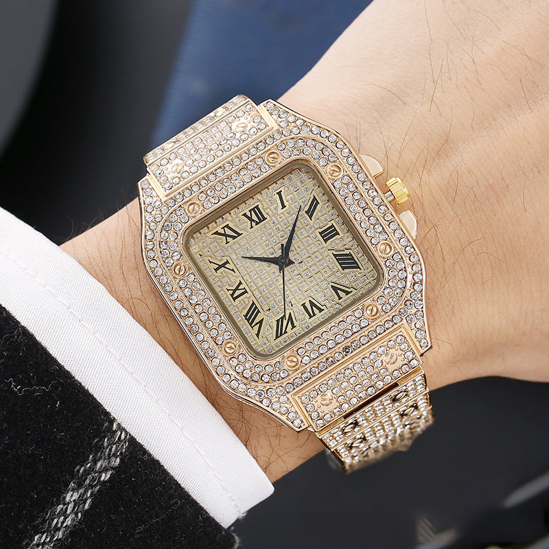 Cross-Border Square Watch Starry Sky Steel Band Inlaid Diamond European and American Men's Watch Dial Starry Sky Fashion Quartz Watch