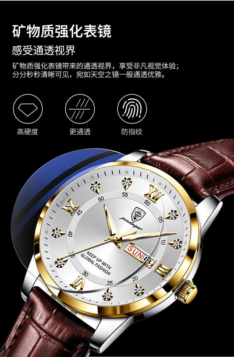 Bodaga New Waterproof Luminous Dual Calendar Men's Watch Ultra-thin Quartz Wristwatch Live Streaming AliExpress Hot Item