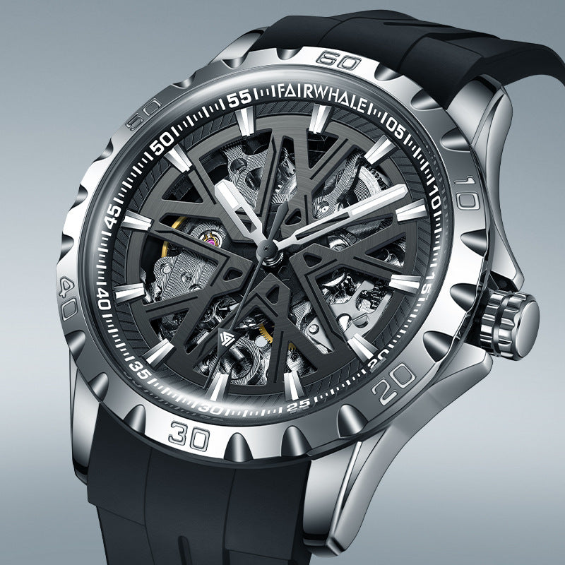 Mark Huafei MarkFairwhale Brand Men's Watch Fully Automatic Skeleton Mechanical Watch Hot-Selling Cross-Border Factory