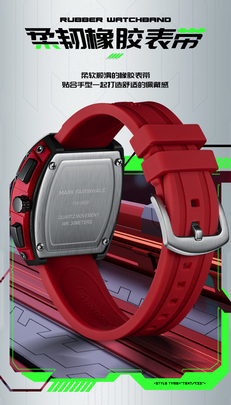 Mark Huafei Mark Fairwhale Brand Watch Men's Quartz Watch Multifunctional Barrel Shape Popular Watch