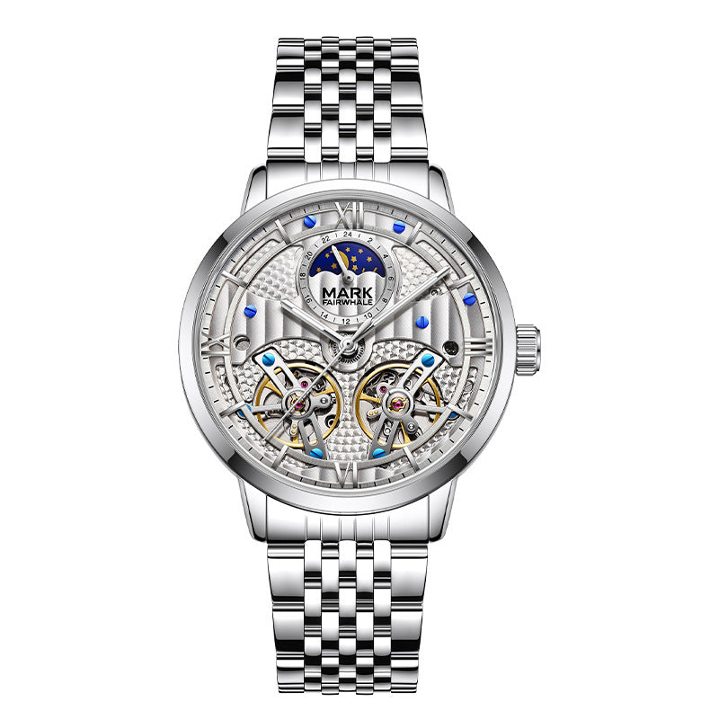 Mark Huafei/Mark Fairwhale Fully Automatic Men's Mechanical Watch with Steel Band and Dual Flywheel for Export