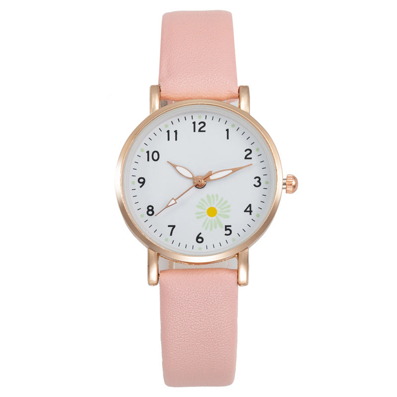 New Korean Style Simple Trendy Watch for Female Students, Luminous Leather Strap Watch, Forest Style Fresh Student Quartz Watch