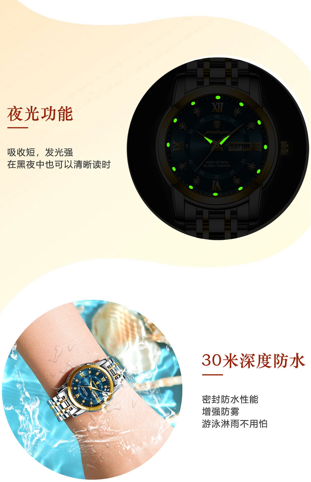 Swiss Brand Women's Watch New Waterproof Luminous Dual Calendar Wristwatch Female Live Export Hot Sale One Piece Dropshipping