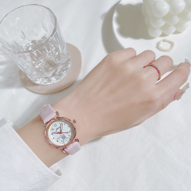 Watch for Girls Small Dial Rhombus Cute Rabbit Watch for Middle and High School Students ins Elegant Women's Wristwatch
