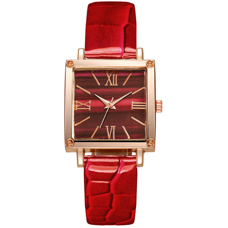 Women's Watch Fashionable Simple Square Leather Strap Quartz Watch Hot-Selling Retro High-End Roman Numeral Watch