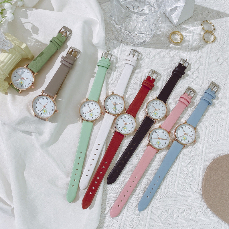 New Korean Style Simple Trendy Watch for Female Students, Luminous Leather Strap Watch, Forest Style Fresh Student Quartz Watch