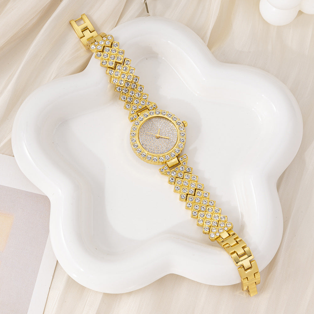 2024Elegant Fashion Foreign Trade Hot-Selling Women's Diamond-Studded Watch New Niche Versatile Small Dial Women's Quartz Watch