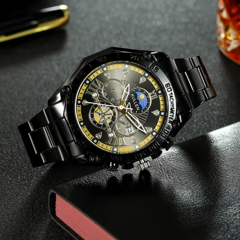 Cross-Border New Men's Watch High-End Business Calendar Alloy Steel Band Watch Men's Non-Mechanical Watch Men's Watch