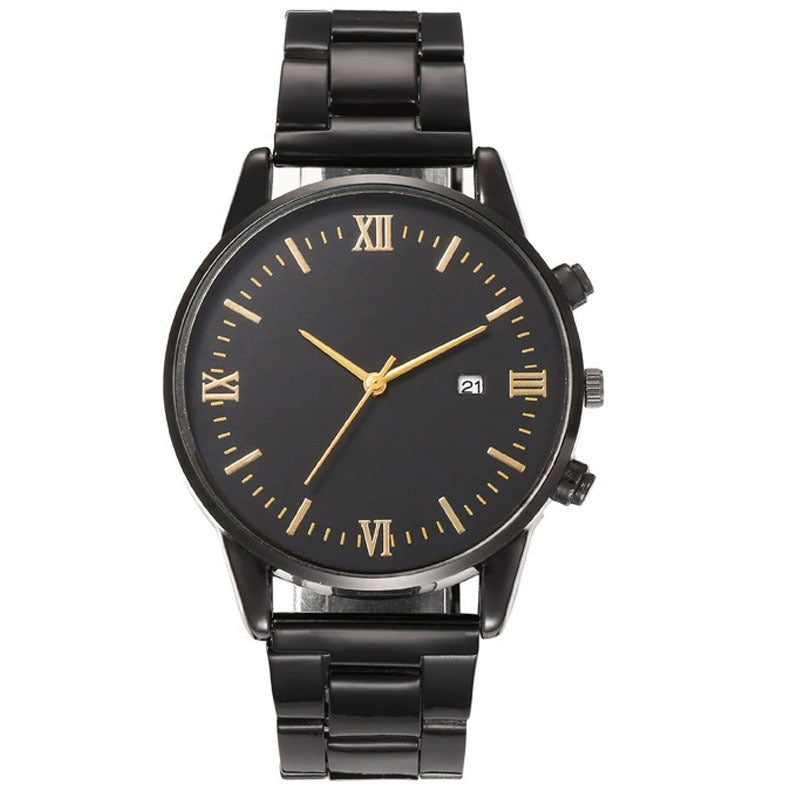 Men's Fashion Trend Roman Numeral Watch Minimalist Black Dial Round Calendar Quartz Watch Wholesale