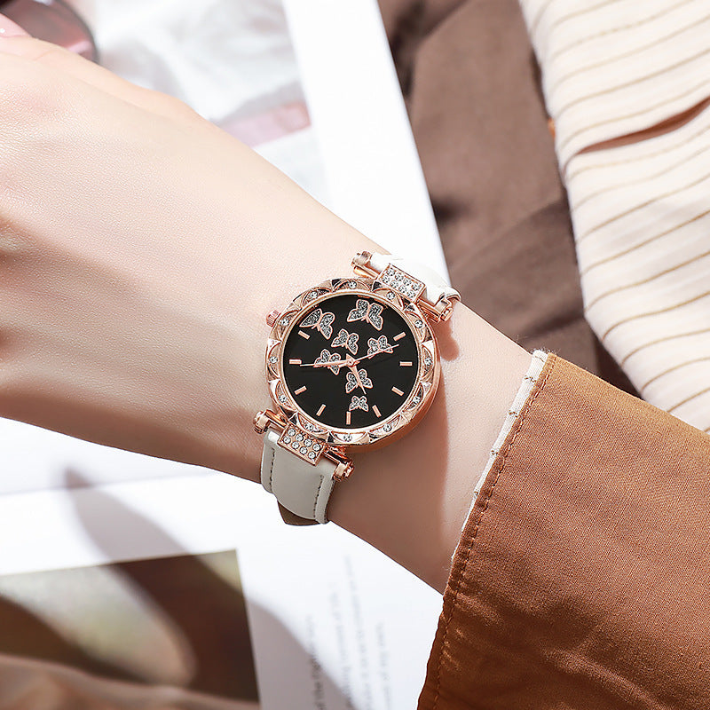 Cross-Border Hot-Selling Belt Women's Watch Wholesale Personality Fashion Butterfly Quartz Watch Female Student Exam Wristwatch