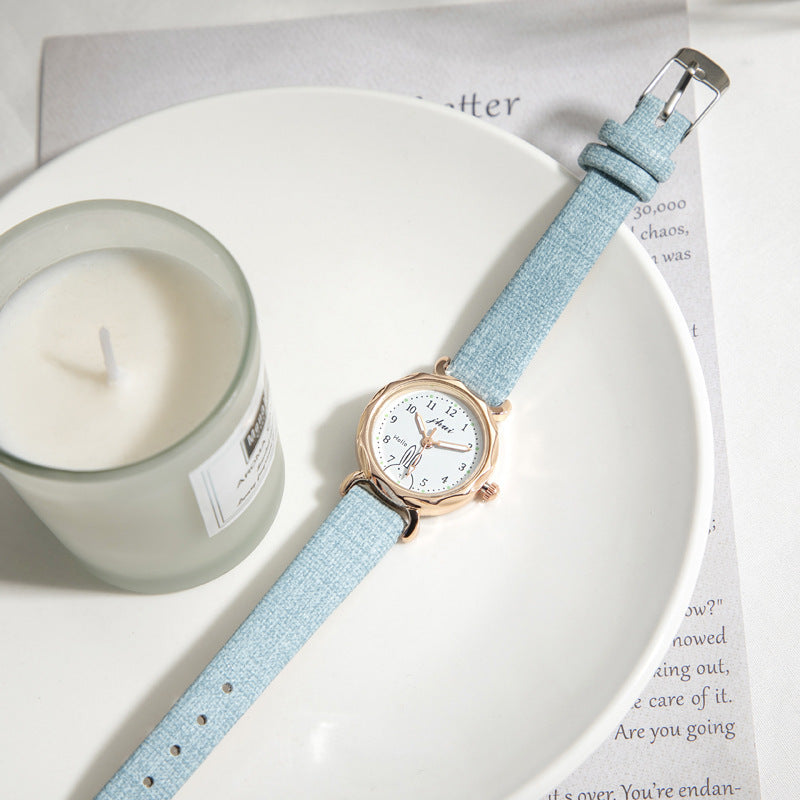 Watch for Girls Small Dial Rhombus Cute Rabbit Watch for Middle and High School Students ins Elegant Women's Wristwatch