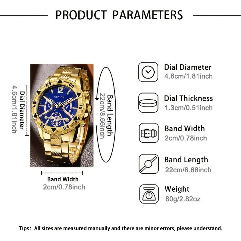 Cross-Border Hot-Selling Men's Steel Band Watch, Stylish Men's Quartz Watch, Fashionable Business Blue Light Glass Watch