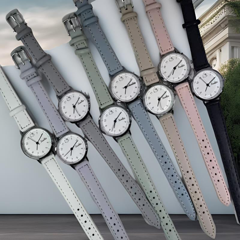 Factory Direct Sales Women's Watch Small Dial Imitation Leather Thin Strap Junior High School Student Exam Special KT Cat Watch for Women