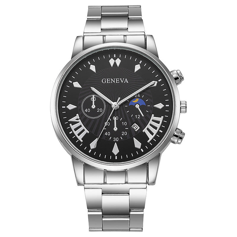 Foreign Trade Hot-Selling Business Fashion Three-Eye Calendar Men's Watch Steel Band Glass Quartz Watch Wholesale