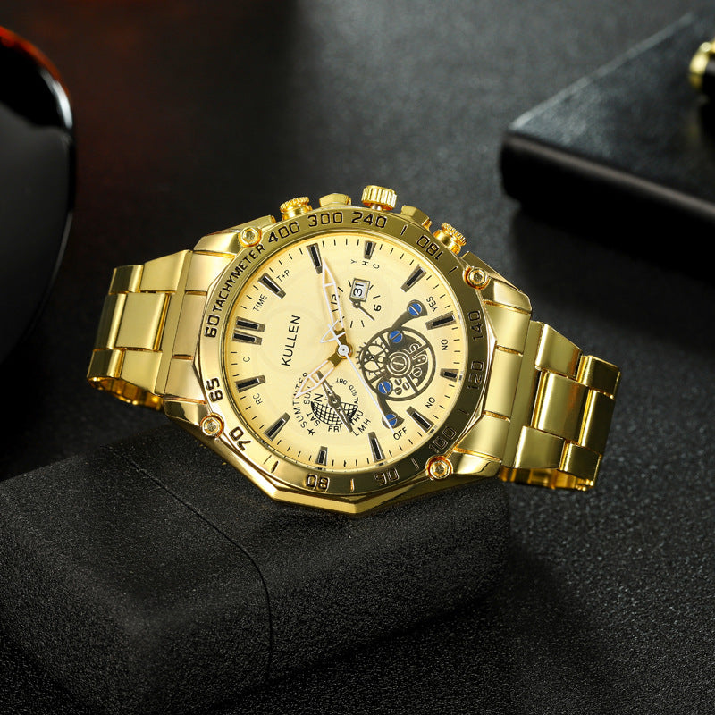Cross-Border Hot-Selling Men's Watch Steel Band Calendar Watch Business Men's Watch Non-Mechanical High-End Men's Watch