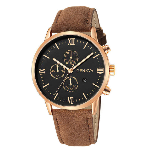 Factory In-Stock Men's Watch Business Simple Fashion with Calendar Quartz Watch Leather Strap Men's Watch High-End Wholesale