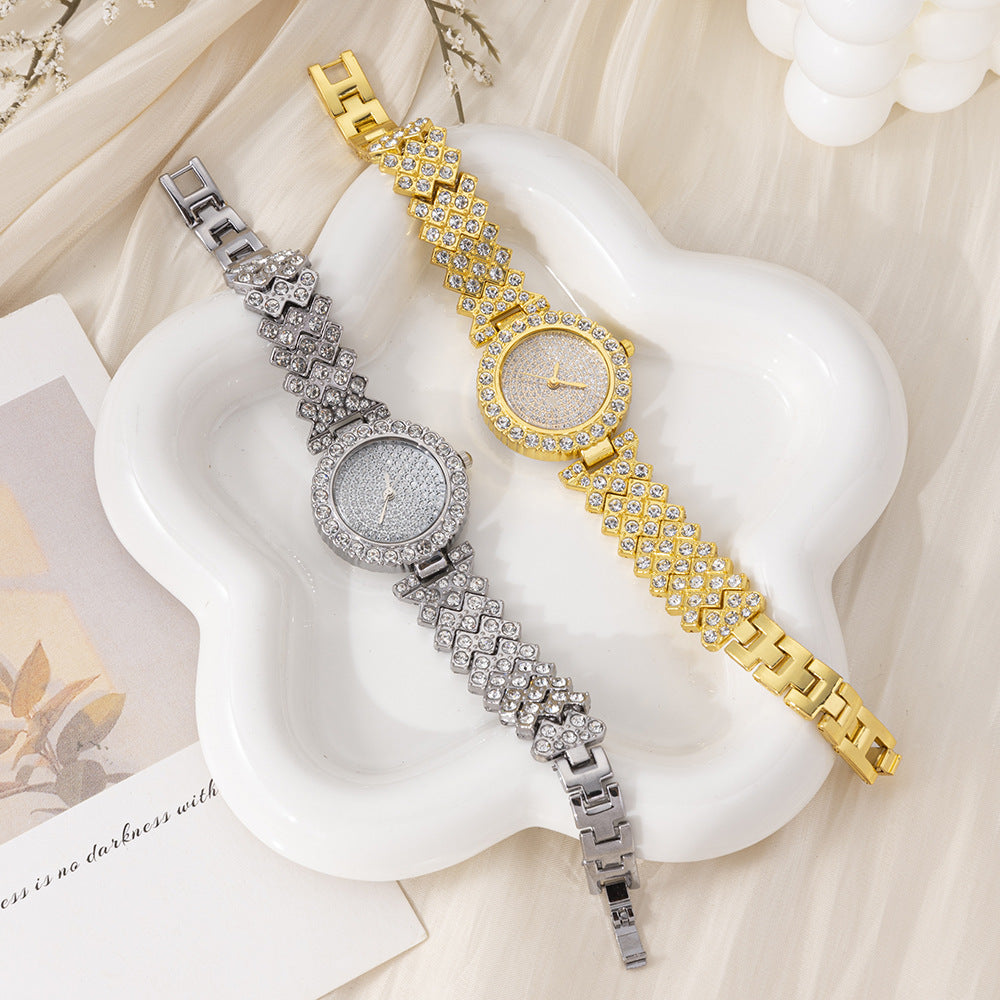 2024Elegant Fashion Foreign Trade Hot-Selling Women's Diamond-Studded Watch New Niche Versatile Small Dial Women's Quartz Watch