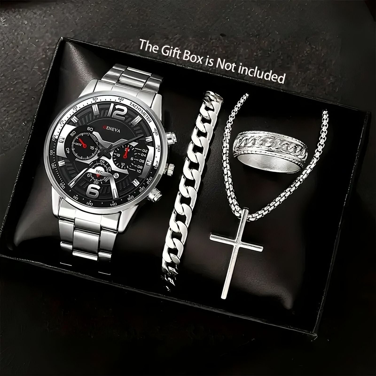 Watch Set Business High-End Feel Men's Watch Steel Band Glass Quartz Watch Calendar Men's Watch Manufacturer Wholesale