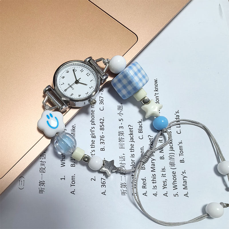 ins Simple and Cute Digital Watch DIY Blue Small Square Woven Watch for Girls, Chanel Style Bracelet Watch