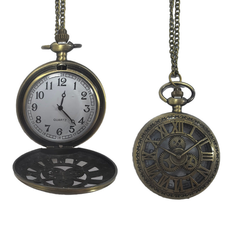 Vintage Flip Pocket Watch Classic Collection Gift for Men and Women Necklace Quartz Watch Large Numbers Elderly Hanging Watch Quartz Watch