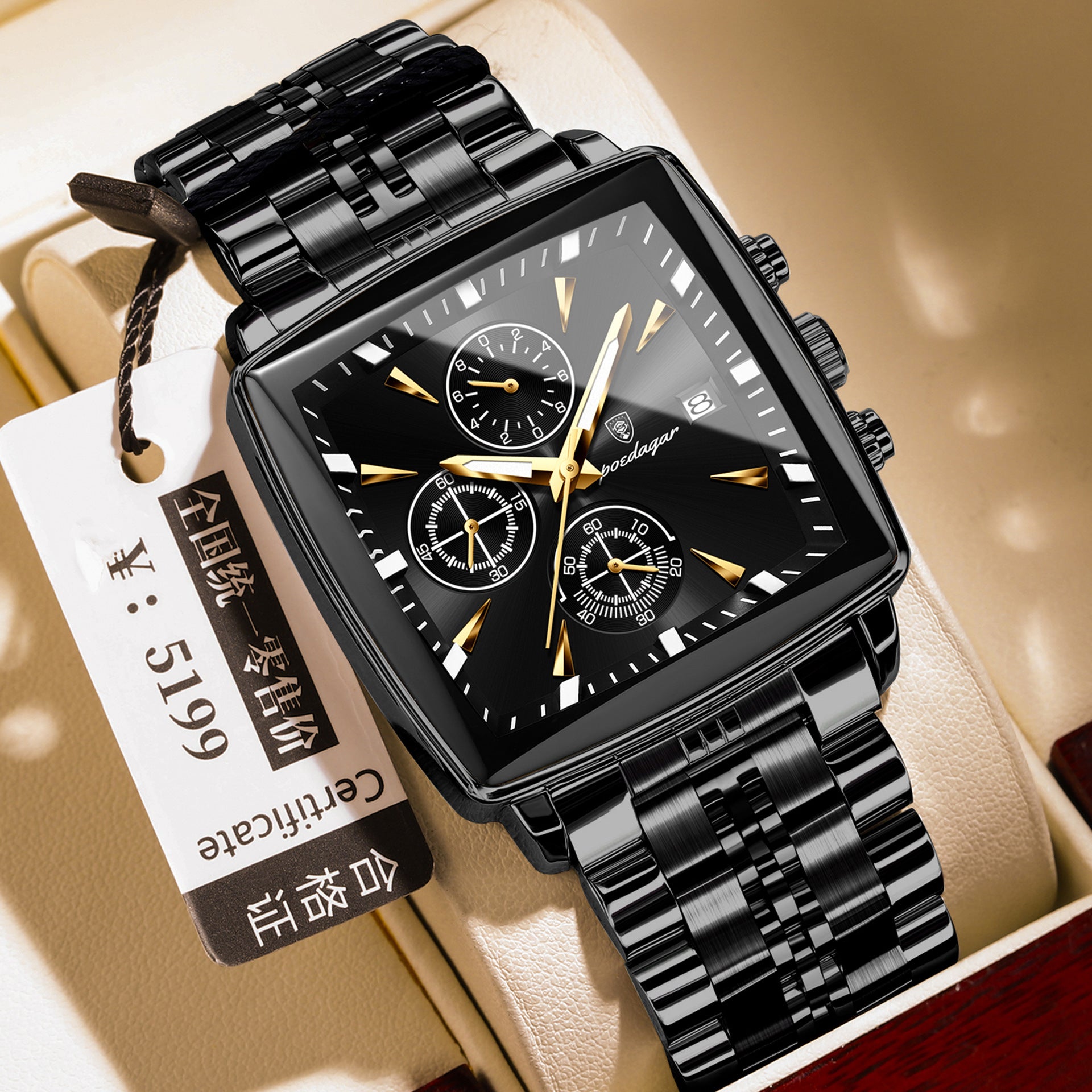 Swiss Brand New Square Men's Watch Multifunctional Business Quartz Watch Live Streaming Export Hot Item Dropshipping