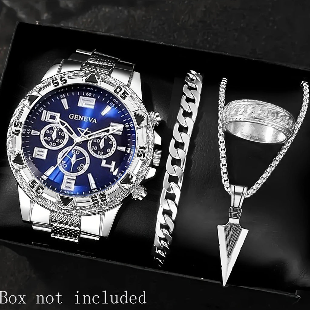 Southeast Asia Cross-Border Men's Watch Set Wholesale Steel Band Watch Men's Trendy Fashion Quartz Watch Men's Watch