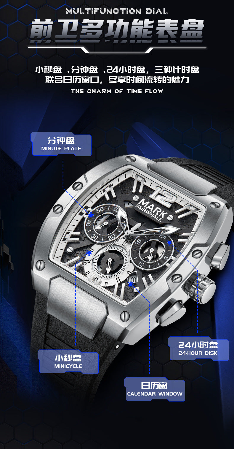 Mark Huafei Mark Fairwhale Brand watch for men, multifunctional six-hand waterproof luminous new quartz watch